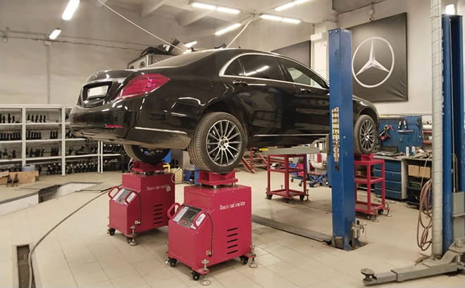 Диагностика пневмоподвески Mercedes-Benz w222 на вибростенде